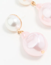 Gold Pink Pearl Drop Earrings - link has visual effect only