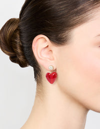 Gold Large Red Heart Drop Earrings - link has visual effect only