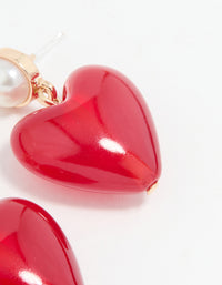 Gold Large Red Heart Drop Earrings - link has visual effect only