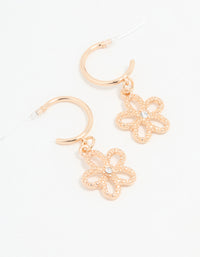 Gold Diamante Floral Drop Hoop Earrings - link has visual effect only