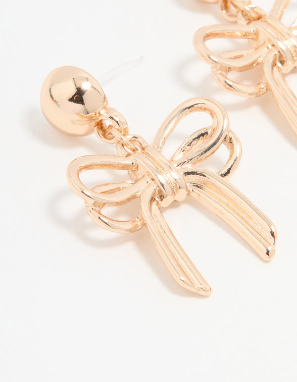 Gold Large Bow Drop Earrings