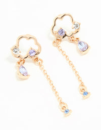 Gold Purple Diamante Cloud Drop Earrings - link has visual effect only