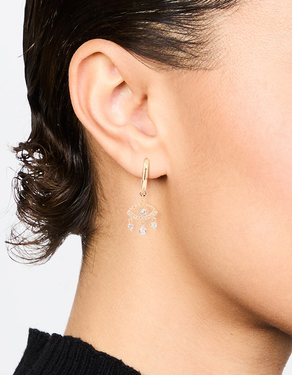 Gold Cubic Zirconia Eye Hoop Earrings