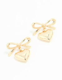 Gold Bow & Heart Stud Earrings - link has visual effect only