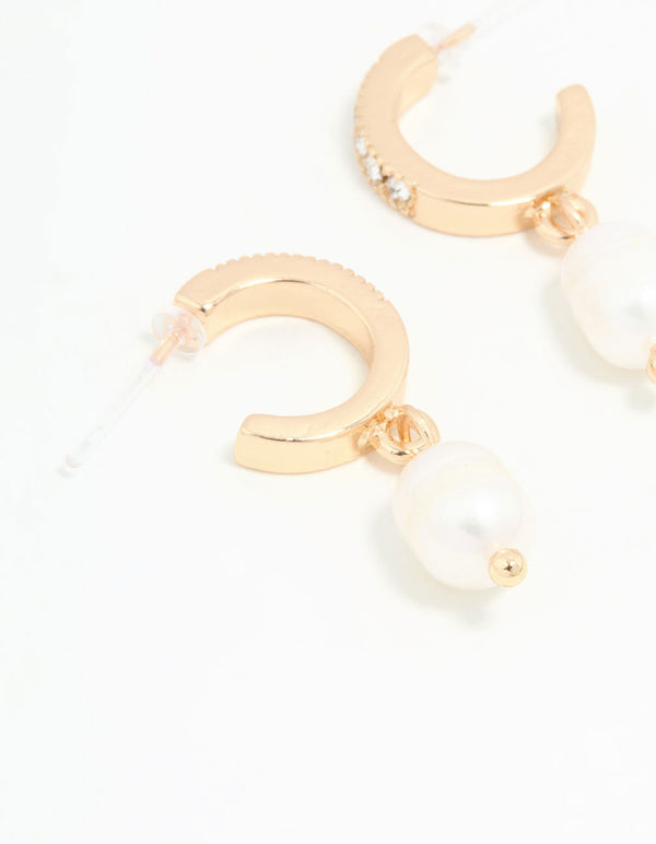 Gold Diamante & Pearl Drop Earrings