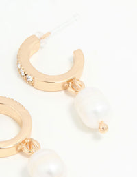 Gold Diamante & Pearl Drop Earrings - link has visual effect only