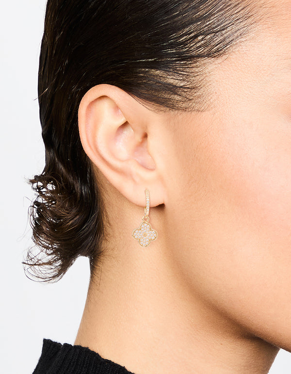 Gold Cubic Zirconia Flower Hoop Earrings