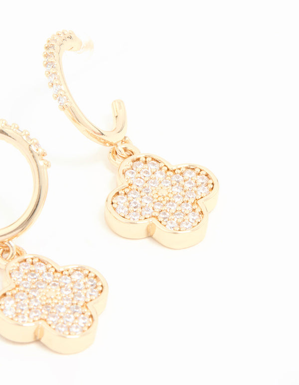 Gold Cubic Zirconia Flower Hoop Earrings