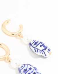 Gold Blue & White Fish Hoop Earrings - link has visual effect only