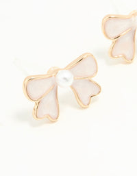 Gold Pearl Bow Mini Stud Earrings - link has visual effect only