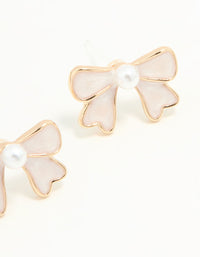 Gold Pearl Bow Mini Stud Earrings - link has visual effect only