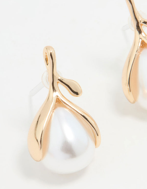 Gold Pearl Stud Earrings