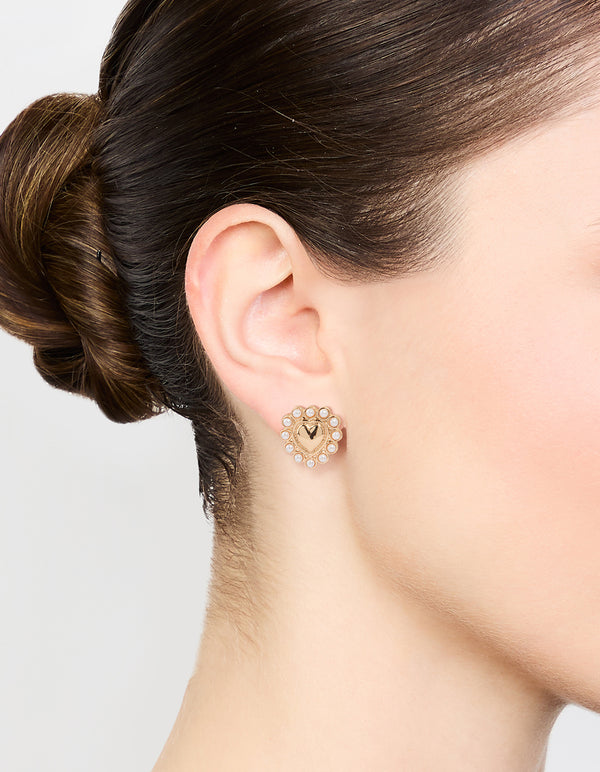 Gold Pearl Edge Heart Mini Stud Earrings