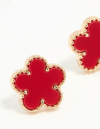 Gold Red Flower Stud Earrings - link has visual effect only