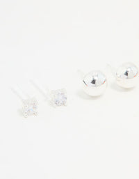 Silver Cubic Zirconia Heart & Stud Earrings 3-Pack - link has visual effect only