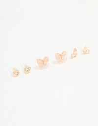 Gold Butterfly Wing Stud Earrings 3-Pack - link has visual effect only