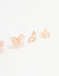 Gold Butterfly Wing Stud Earrings 3-Pack - link has visual effect only