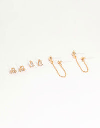 Gold Cubic Zirconia Chain Stud Earrings 4-Pack - link has visual effect only