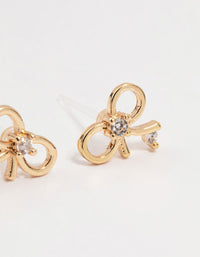 Gold Cubic Zirconia Bow & Heart Stud Earrings 3-Pack - link has visual effect only