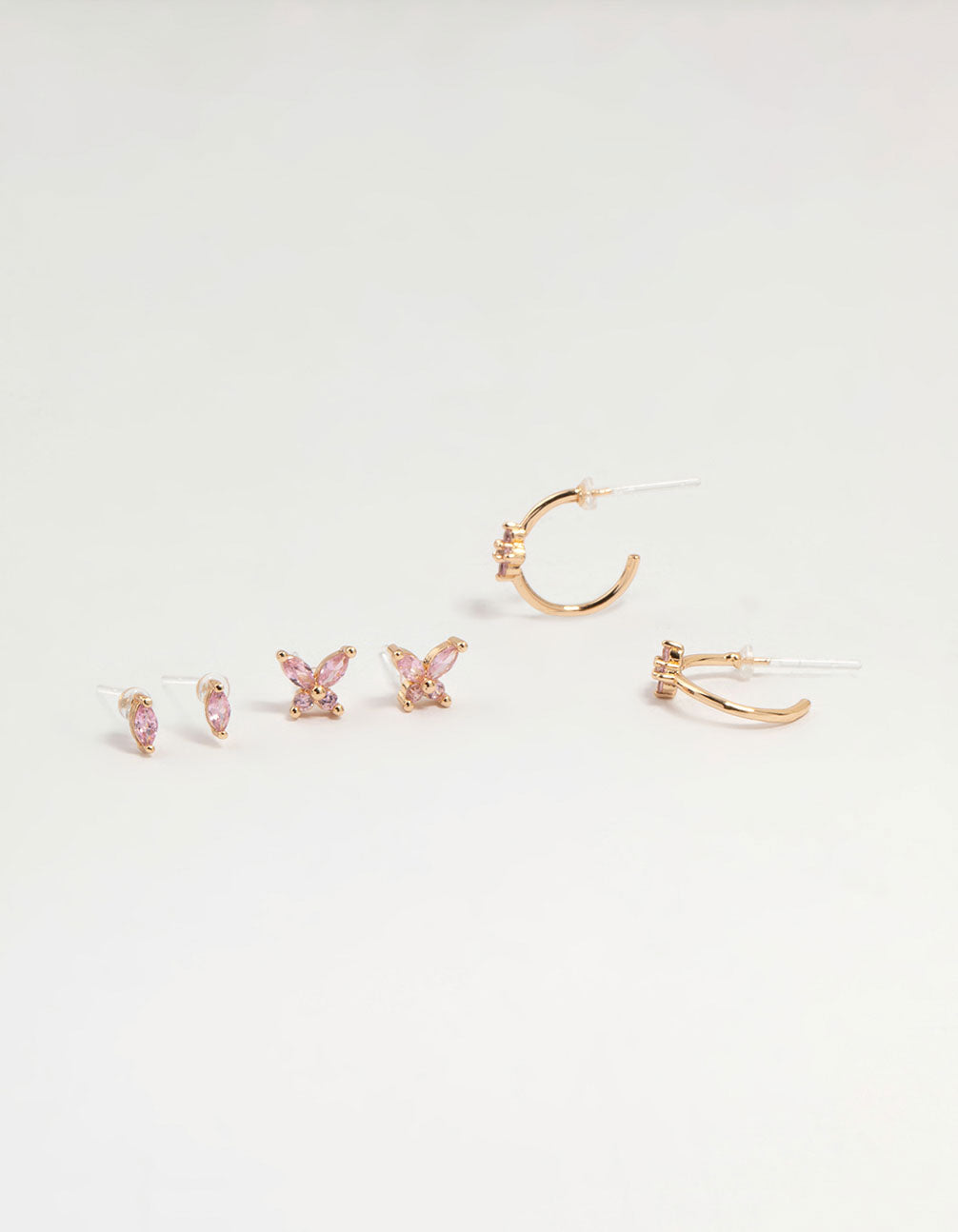 Gold Pink Cubic Zirconia Earrings 3-Pack