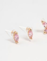 Gold Pink Cubic Zirconia Earrings 3-Pack - link has visual effect only