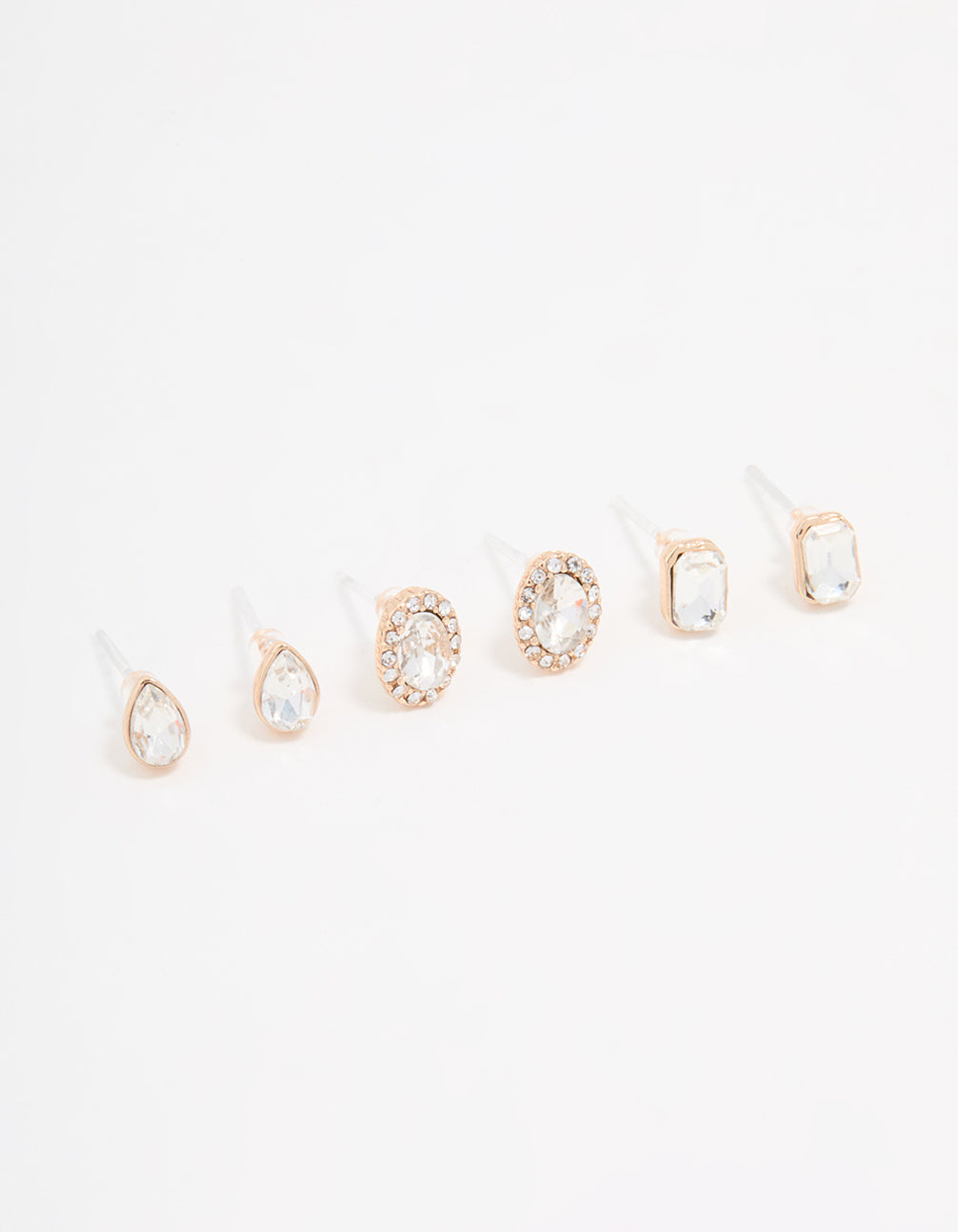 Gold Diamante Stud Earrings 3-Pack