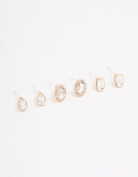 Gold Diamante Stud Earrings 3-Pack - link has visual effect only