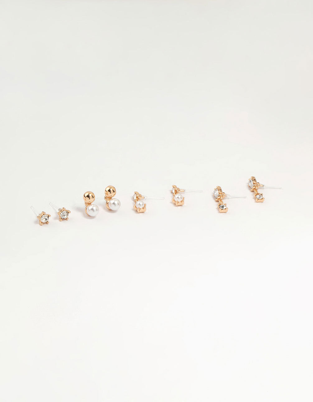 Gold Pearl & Diamante Stud Earrings 4-Pack