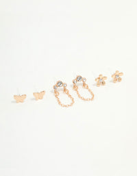 Gold Flower & Butterfly Earrings 3-Pack - link has visual effect only