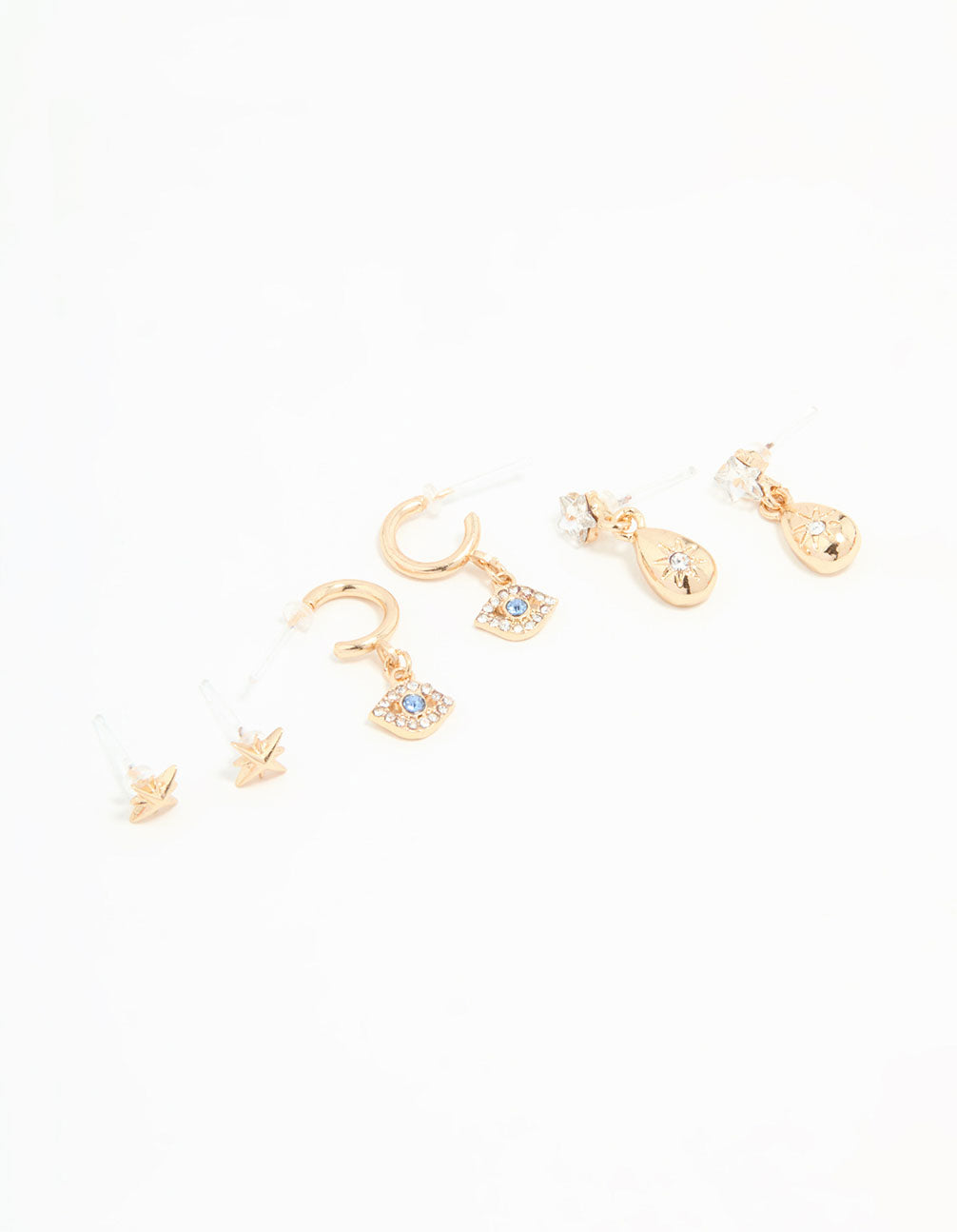 Gold Cubic Zirconia Celestial Earrings 3-Pack
