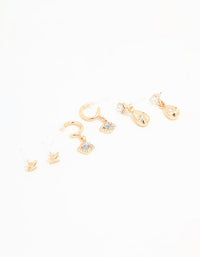 Gold Cubic Zirconia Celestial Earrings 3-Pack - link has visual effect only