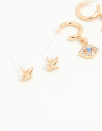 Gold Cubic Zirconia Celestial Earrings 3-Pack - link has visual effect only