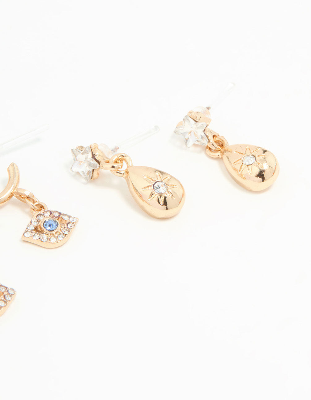 Gold Cubic Zirconia Celestial Earrings 3-Pack