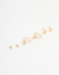 Gold Cubic Zirconia Planet & Rocket Earrings 3-Pack - link has visual effect only