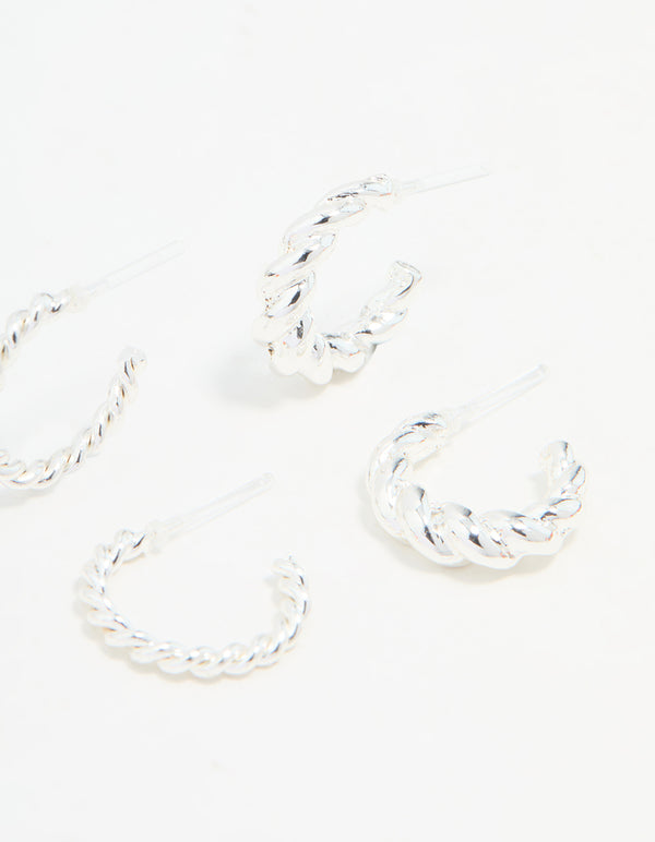 Silver Mixed Hoop Earrings 3-Pack