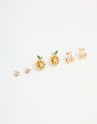 Gold Cherry & Lemon Stud Earrings 3-Pack - link has visual effect only