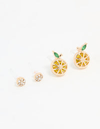 Gold Cherry & Lemon Stud Earrings 3-Pack - link has visual effect only