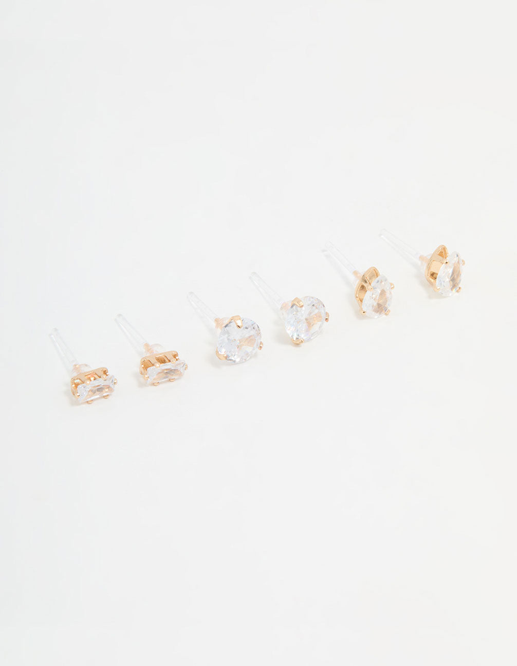 Gold Cubic Zirconia Stud Earrings 3-Pack