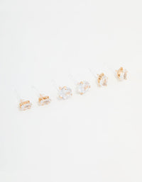 Gold Cubic Zirconia Stud Earrings 3-Pack - link has visual effect only