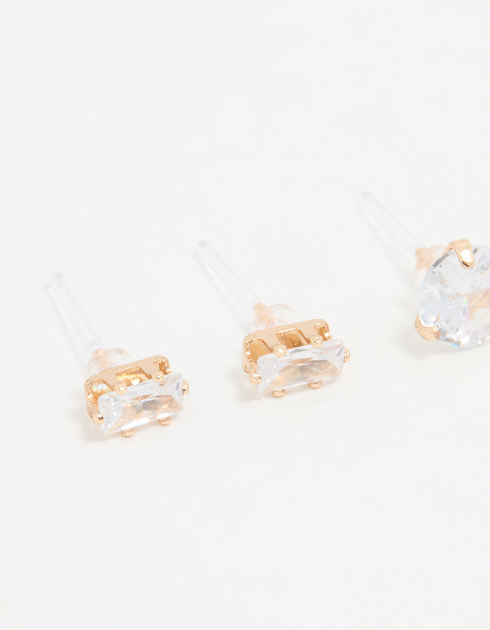 Gold Cubic Zirconia Stud Earrings 3-Pack