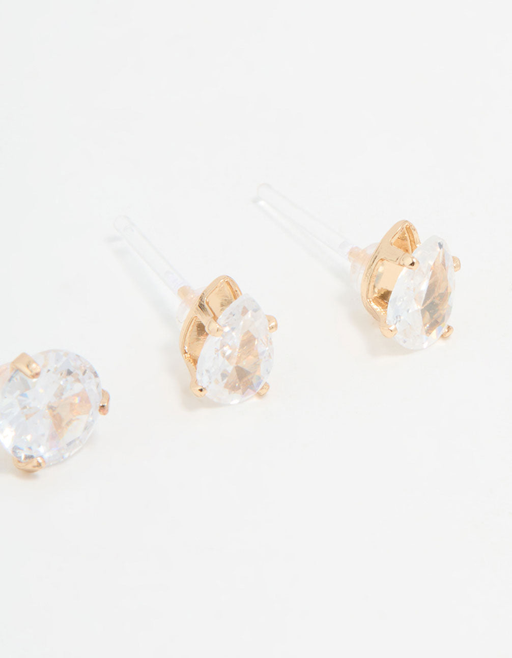 Gold Cubic Zirconia Stud Earrings 3-Pack