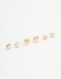 Gold Diamante Heart Stud Earrings 3-Pack - link has visual effect only