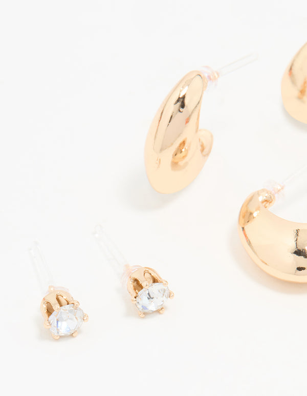 Gold Teardrop Diamante Earrings 3-Pack