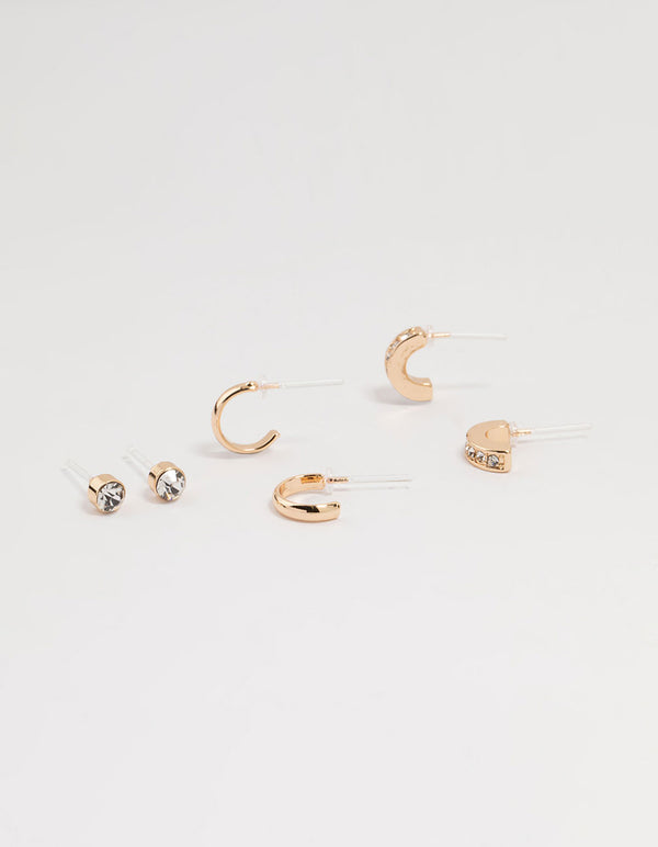 Gold Diamante Hoop Earrings 3-Pack