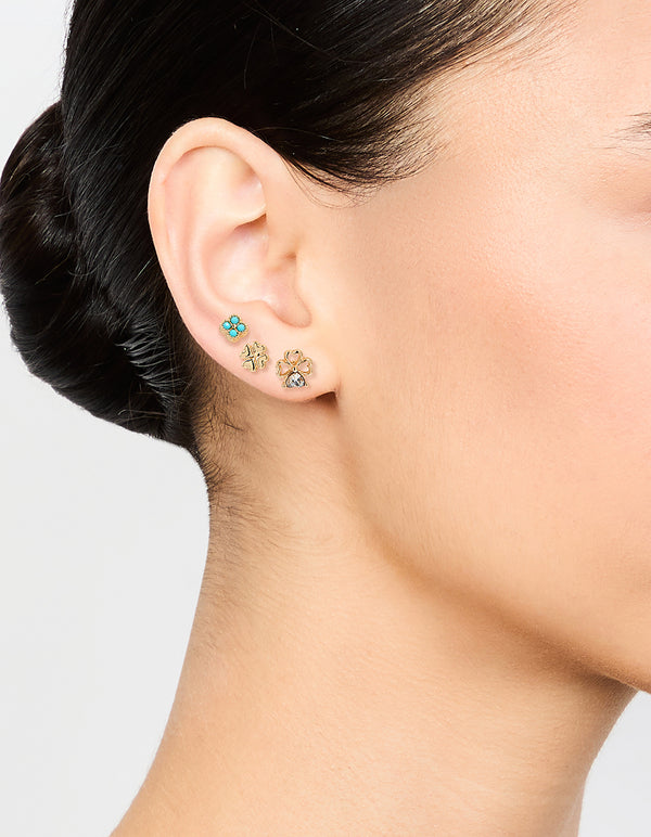 Gold Cubic Zirconia Mini Clover Stud Earrings 3-Pack
