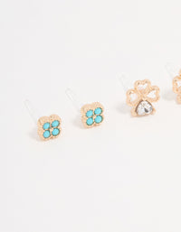 Gold Cubic Zirconia Mini Clover Stud Earrings 3-Pack - link has visual effect only