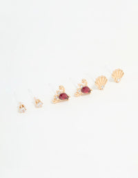 Gold Diamante Lobster & Shell Earrings 3-Pack - link has visual effect only