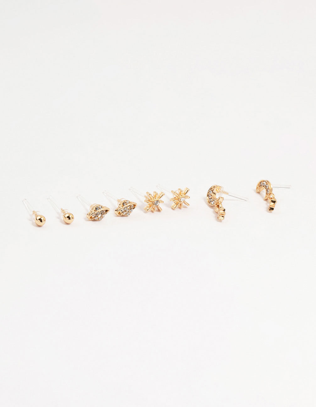 Gold Diamante Moon Celestial Stud Earrings 4-Pack
