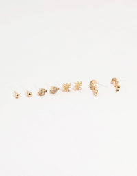 Gold Diamante Moon Celestial Stud Earrings 4-Pack - link has visual effect only