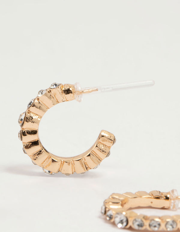 Gold Diamante Stud & Hoop Earrings 4-Pack